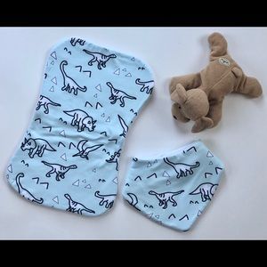 Dino baby burp cloth and bib set